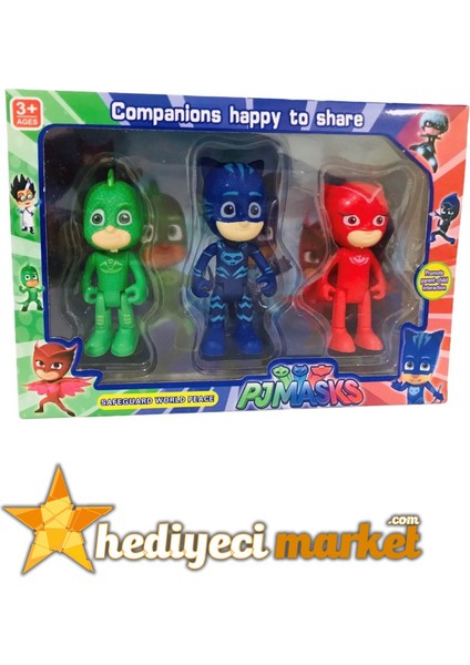 Pjmasks 3'lü Figür Set Pijamaskeliler Catboy Owlette Gekko Oyuncak Figür