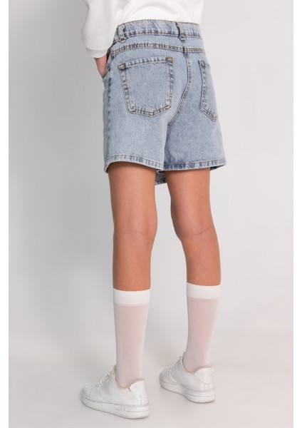 Beli Ayarlanabilir Lastikli Cepli Düğmeli Kruvaze Pamuklu Kız Çocuk Kot Şort Etek modelleri