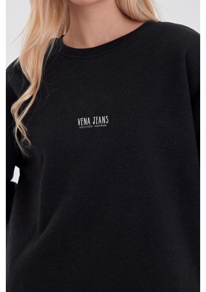 Kadın Cindy Siyah Logo Baskılı Bisiklet Yaka Şardonlu Sweatshirt modelleri