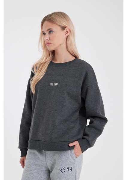 Kadın Cindy Antrasit Logo Baskılı Bisiklet Yaka Şardonlu Sweatshirt fiyatları