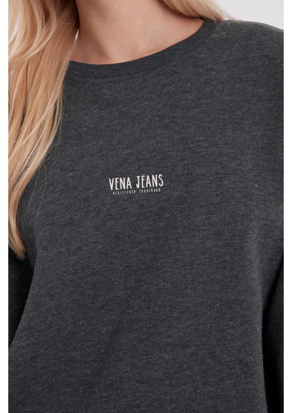 Kadın Cindy Antrasit Logo Baskılı Bisiklet Yaka Şardonlu Sweatshirt modelleri