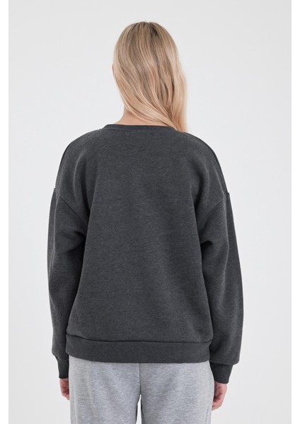 Kadın Cindy Antrasit Logo Baskılı Bisiklet Yaka Şardonlu Sweatshirt fırsatları