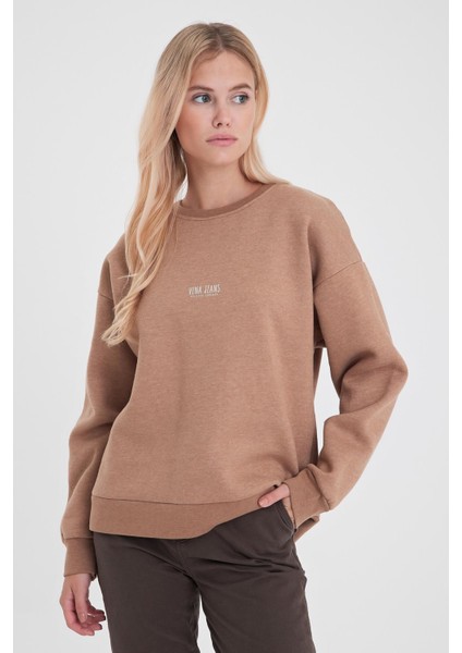 Kadın Cindy Vizon Logo Baskılı Bisiklet Yaka Şardonlu Sweatshirt fiyatları