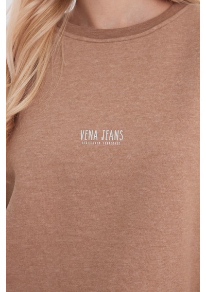 Kadın Cindy Vizon Logo Baskılı Bisiklet Yaka Şardonlu Sweatshirt modelleri