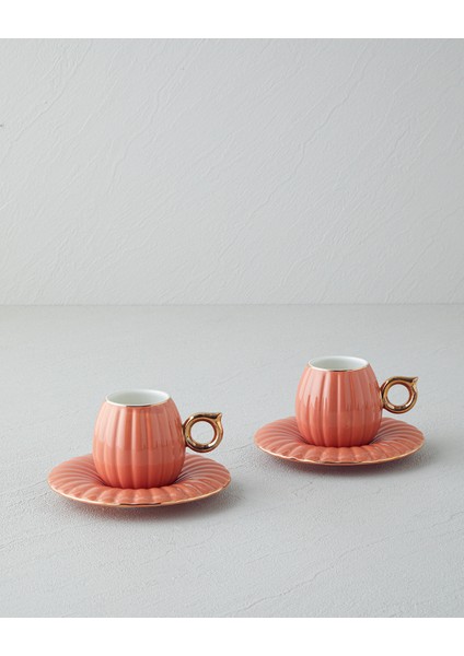 Polka New Bone China 4 Parça 2 Kişilik Kahve Fincan Takımı Terracotta