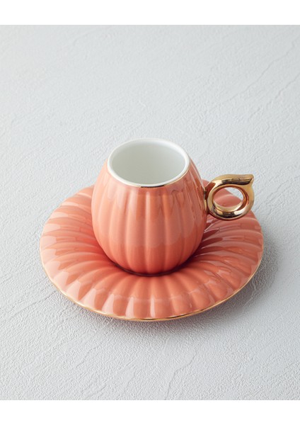 Polka New Bone China 4 Parça 2 Kişilik Kahve Fincan Takımı Terracotta