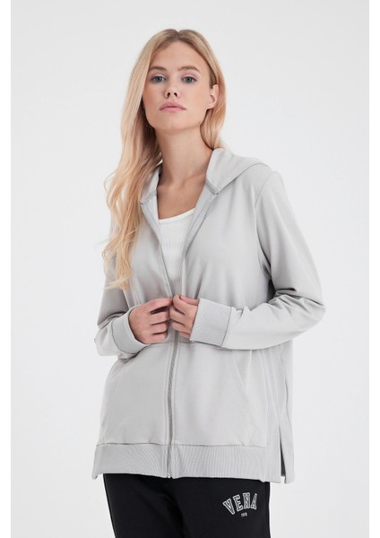 Kadın Gwen Gri Yanı Yırtmaçlı Fermuarlı Sweatshirt