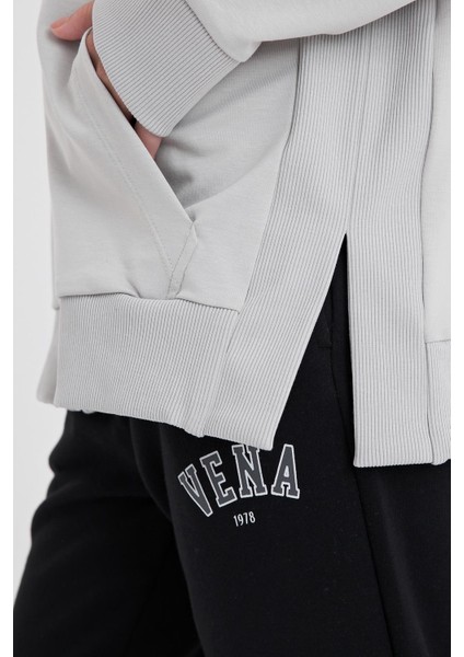 Kadın Gwen Gri Yanı Yırtmaçlı Fermuarlı Sweatshirt modelleri