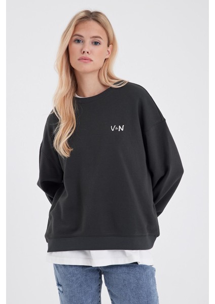 Kadın Good Wibes Antrasit Baskılı Sweatshirt