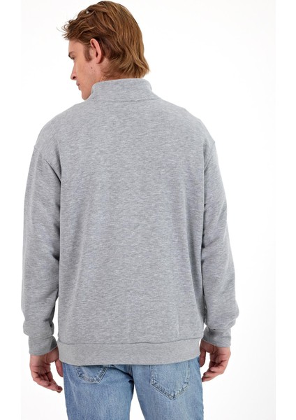 Erkek Bruce Gri Melanj Dik Yaka Yarım Fermuarlı Sweatshirt fırsatları