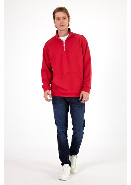 Erkek Bruce Vişne Dik Yaka Yarım Fermuarlı Sweatshirt fiyatları