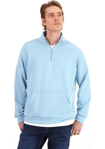 Erkek Bruce Gök Mavisi Dik Yaka Yarım Fermuarlı Sweatshirt fiyatları