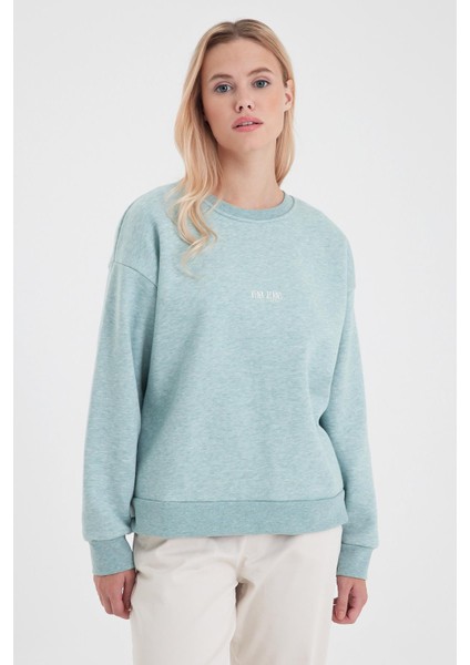 Kadın Cindy Mint Logo Baskılı Bisiklet Yaka Şardonlu Sweatshirt