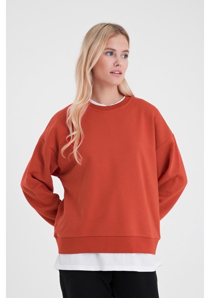 Kadın Rhona Kırmızı Bisiklet Yaka Regular Fit 3 Iplik Sweatshirt