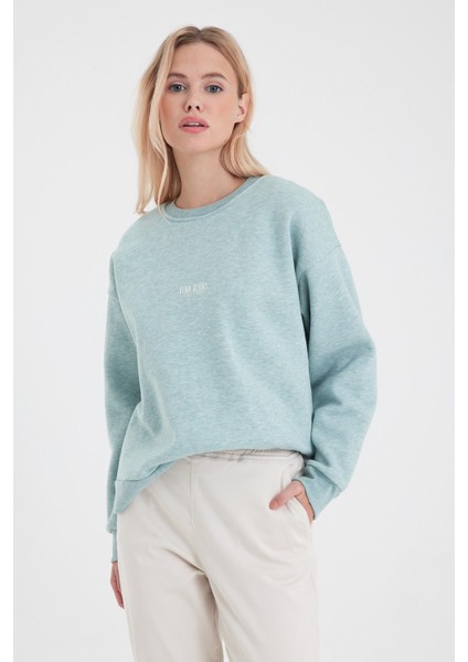 Kadın Cindy Mint Logo Baskılı Bisiklet Yaka Şardonlu Sweatshirt modelleri