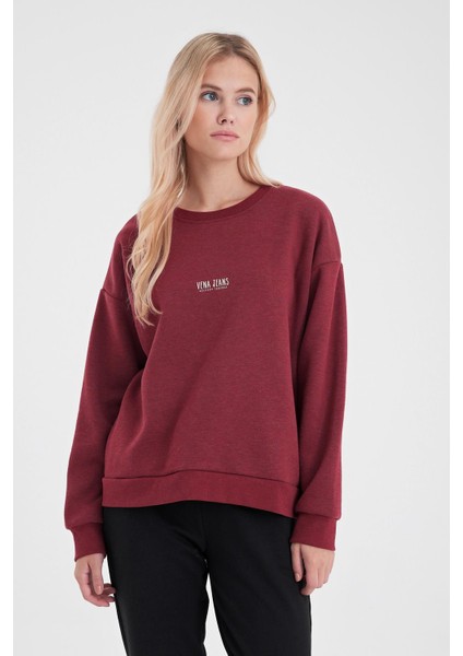 Kadın Cindy Bordo Logo Baskılı Bisiklet Yaka Şardonlu Sweatshirt fiyatları