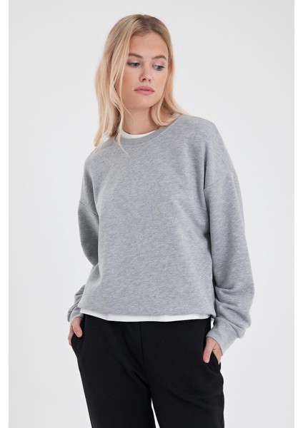 Kadın Rhona Gri Melanj Bisiklet Yaka Regular Fit 3 Iplik Sweatshirt