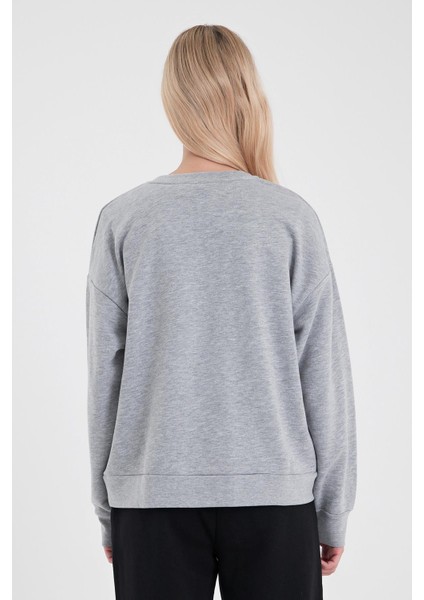 Kadın Rhona Gri Melanj Bisiklet Yaka Regular Fit 3 Iplik Sweatshirt