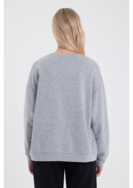Kadın Holiday Gri Melanj Baskılı Sweatshirt