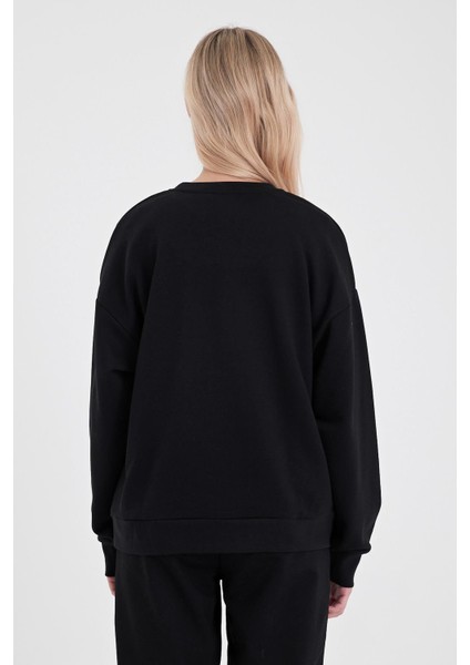 Kadın Rhona Siyah Bisiklet Yaka Regular Fit 3 Iplik Sweatshirt