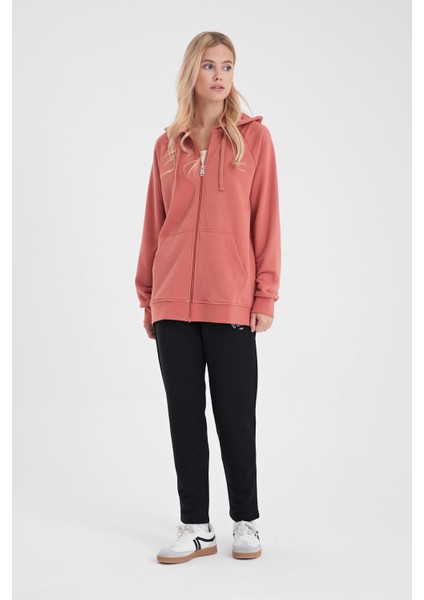 Kadın Grace Gül Kurusu Kapüşonlu Fermuarlı Regular Fit Basic Sweatshirt