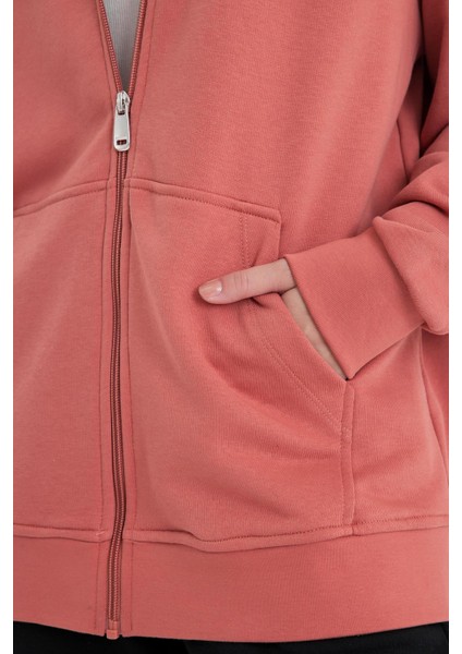 Kadın Grace Gül Kurusu Kapüşonlu Fermuarlı Regular Fit Basic Sweatshirt