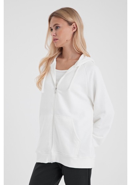 Kadın Grace Fildişi Kapüşonlu Fermuarlı Regular Fit Basic Sweatshirt fiyatları