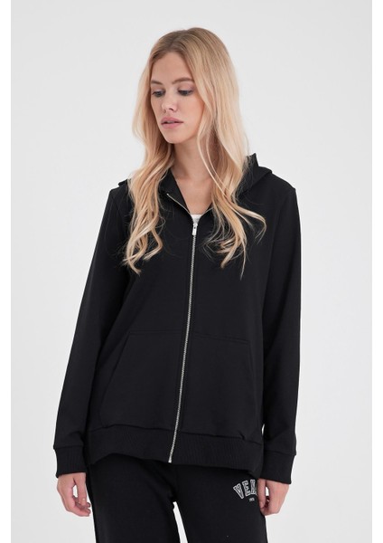 Kadın Gwen Siyah Yanı Yırtmaçlı Fermuarlı Sweatshirt fiyatları