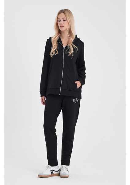 Kadın Gwen Siyah Yanı Yırtmaçlı Fermuarlı Sweatshirt modelleri