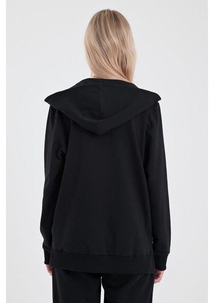 Kadın Gwen Siyah Yanı Yırtmaçlı Fermuarlı Sweatshirt fırsatları