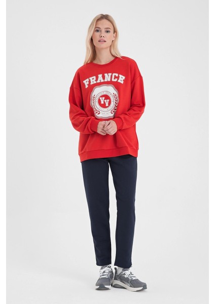Kadın College Kırmızı Baskılı Sweatshirt fiyatları