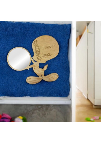Ahşap Kırılmaz Çerçeve Çocuk Odası Dekor Tweety Ayna 60 x 70 cm