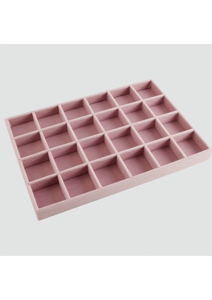 Yerli Üretim Süet Kumaş Pembe Renk 34 Cm / 24 Cm 24 Bölmeli Çekmece İçi Takı Standı