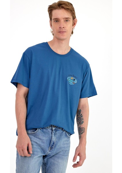 Erkek Beach Baskılı Navy Bisiklet Yaka Regular Fit Tişört fiyatları