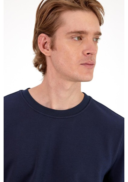 Erkek Rich Lacivert Melanj Bisiklet Yaka Regular Fit 3 Iplik Sweatshirt modelleri