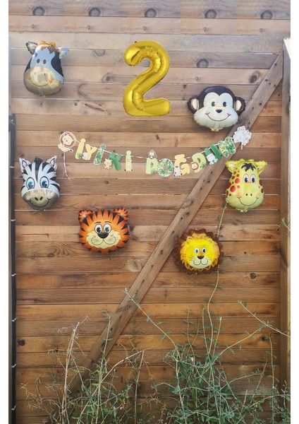 Safari Temalı Doğum Günü Parti Seti Yaş Balonlu Bannerlı Doğum Günü Süsleme Seti