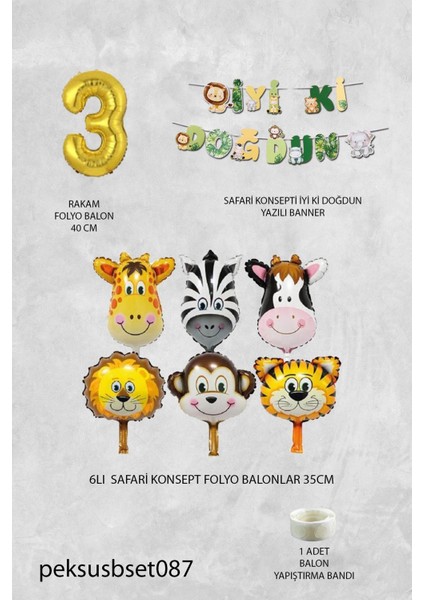 Safari Temalı Doğum Günü Parti Seti Yaş Balonlu Bannerlı Doğum Günü Süsleme Seti fiyatları