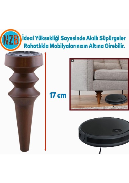 (4 Adet) Mobilya Yükseltici Kanepe Koltuk Tv Ünitesi Baza Ayağı Zigon Orta Sehpası Ayak Ayakları Ahşap Desen 17 cm