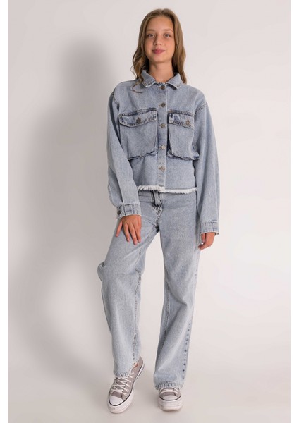 Etek Ucu Püsküllü Çift Cepli Denim Kız Çocuk Jean Ceket fiyatları