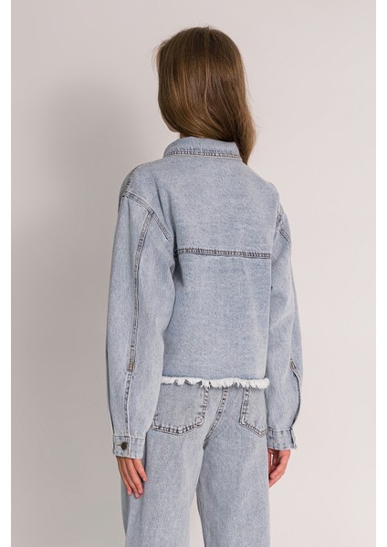 Etek Ucu Püsküllü Çift Cepli Denim Kız Çocuk Jean Ceket modelleri