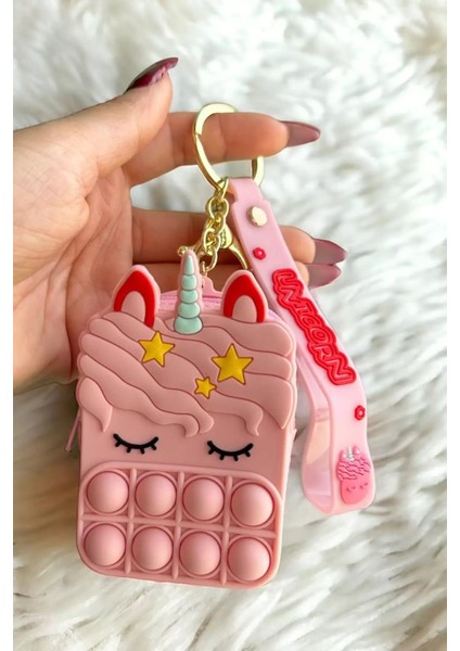 Pembe Unicorn Popit Figürlü Silikon Anahtarlık Cüzdan