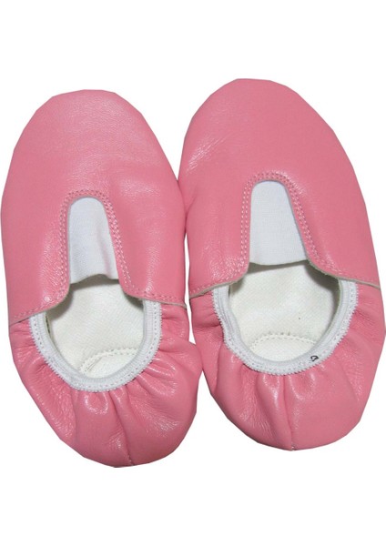 Deri Pisipisi Pembe Renk Deri Tabanı Kaydırmaz Bale Ayakkabısı 34 No