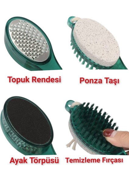 Multifonksiyon Ayak Topuk Bakım Pedikür Seti 4 Ü 1 Arada Ponza Taşı Topuk Rendesi Ayak Törpüsü Fırça