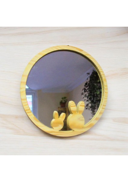 Ahşap Kırılmaz Çerçeve Çocuk Odası Dekoratif Tavşanlı Ayna 35 cm