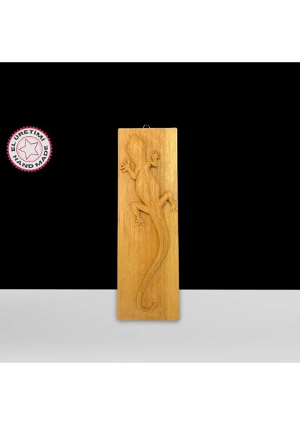 El Yapımı Oyma Kertenkele Figürlü Duvar Süsü