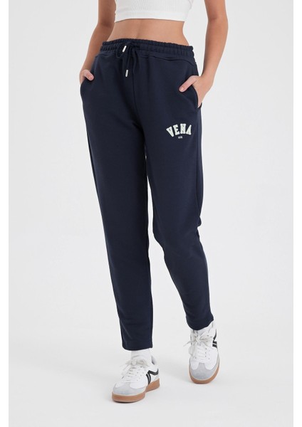 Kadın Logo Baskılı Lacivert Regular Fit Pamuklu Eşofman Altı fiyatları