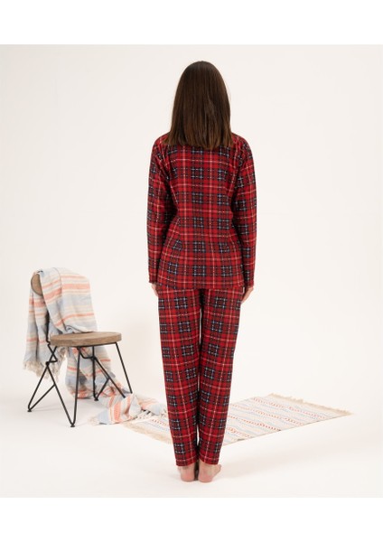 Kareli Desen Önden Düğmeli Süet Kadın Pijama Takım fırsatları