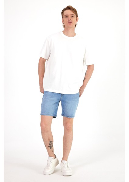 Erkek Franz Regular Fit Basic Med Blue Jean Bermuda