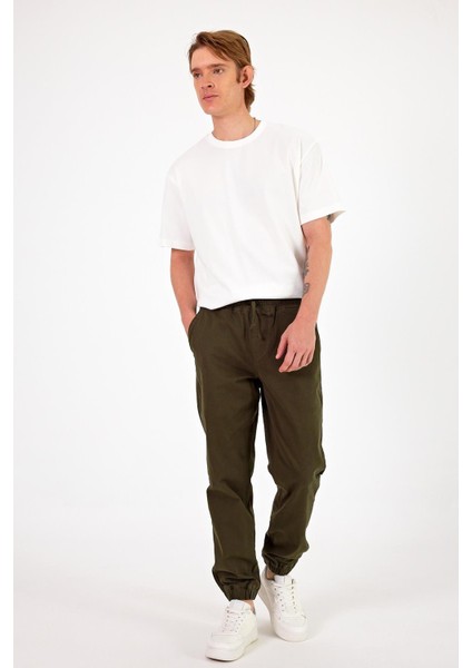 Erkek Simon Haki Slim Fit Gabardin Jogger Pantolon