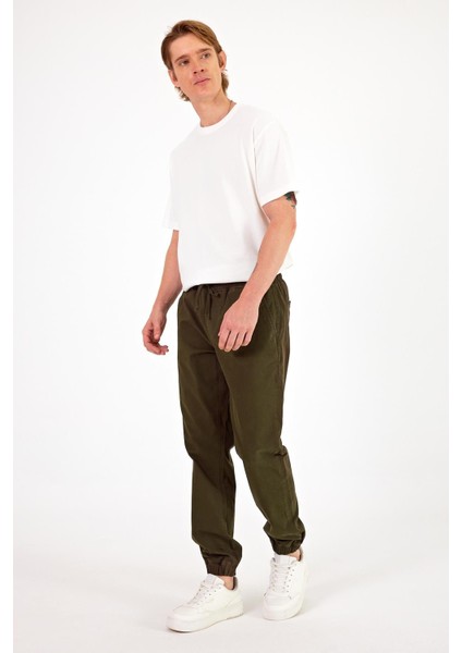 Erkek Simon Haki Slim Fit Gabardin Jogger Pantolon